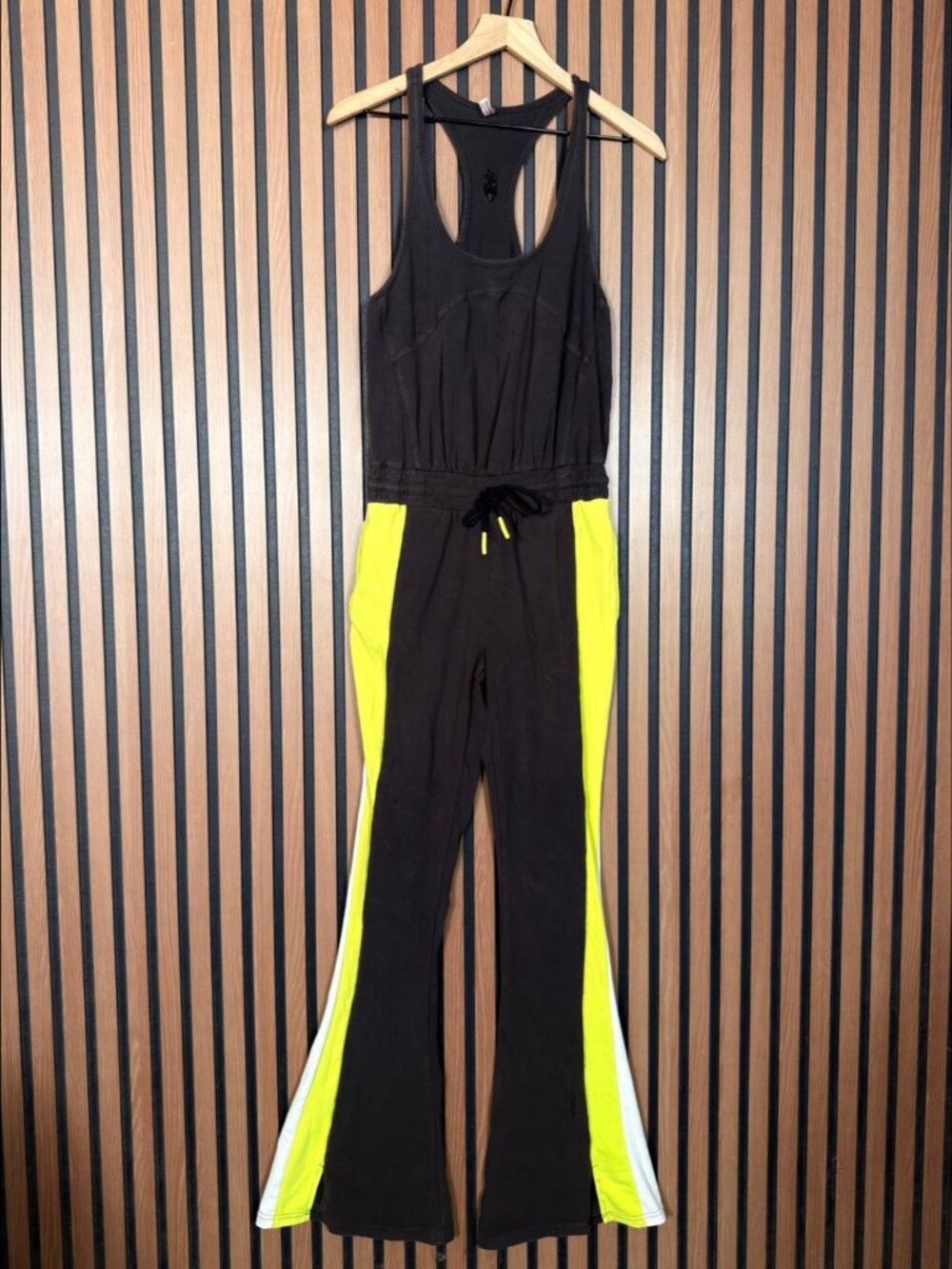 Free People Movement One Piece XS Black/Neon Green Combo Flow Flare Jumpsuit